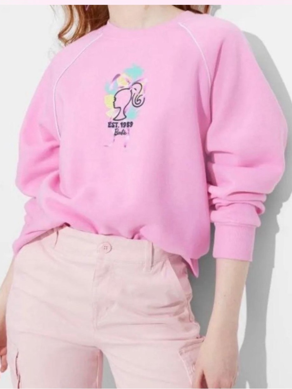 Barbie Pink Crewneck Sweatshirt with Colorful Logo